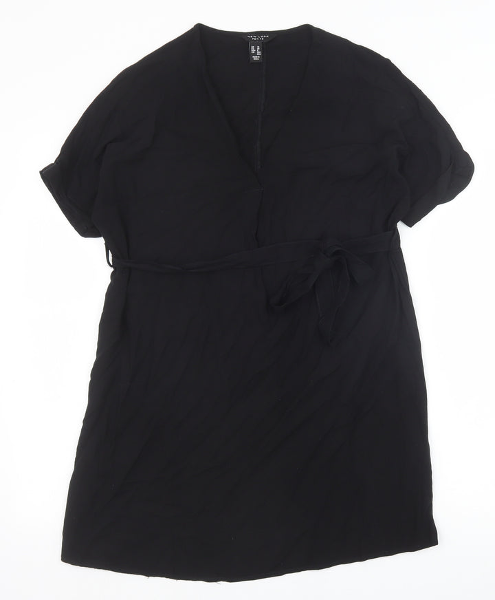 New Look Womens Black Viscose A-Line Size 10 V-Neck Pullover
