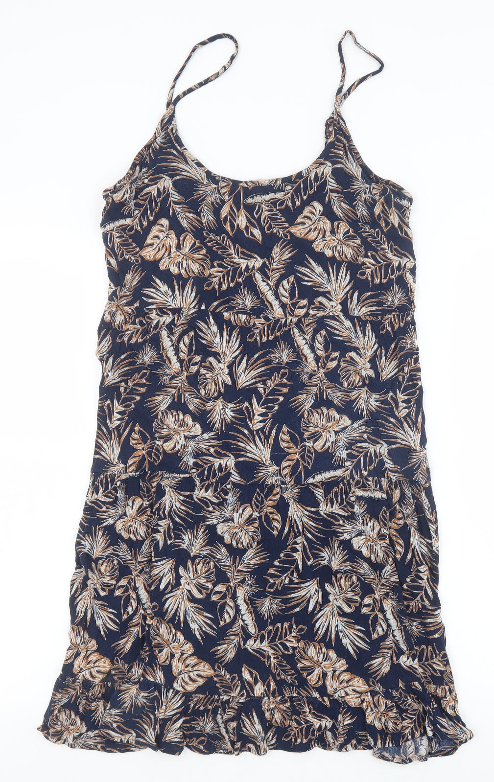 Primark Womens Blue Geometric Viscose A-Line Size 10 Scoop Neck Pullover - Leaf