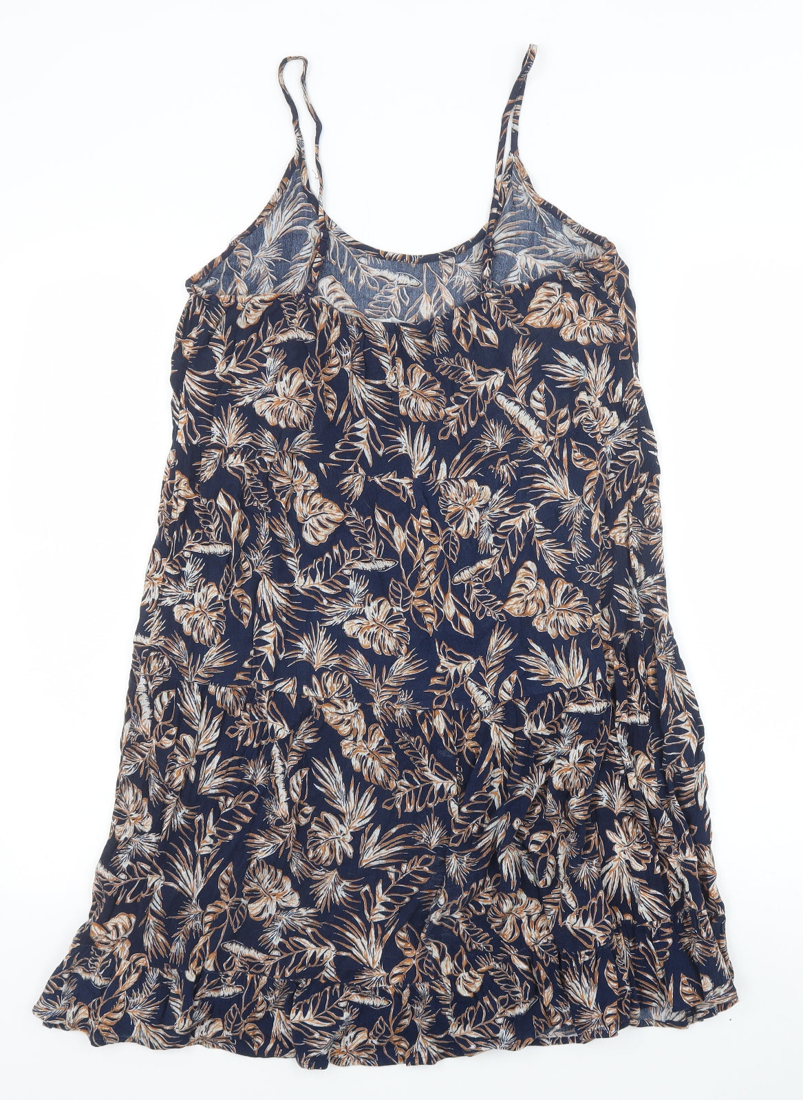 Primark Womens Blue Geometric Viscose A-Line Size 10 Scoop Neck Pullover - Leaf