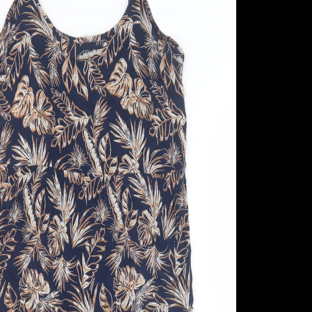 Primark Womens Blue Geometric Viscose A-Line Size 10 Scoop Neck Pullover - Leaf
