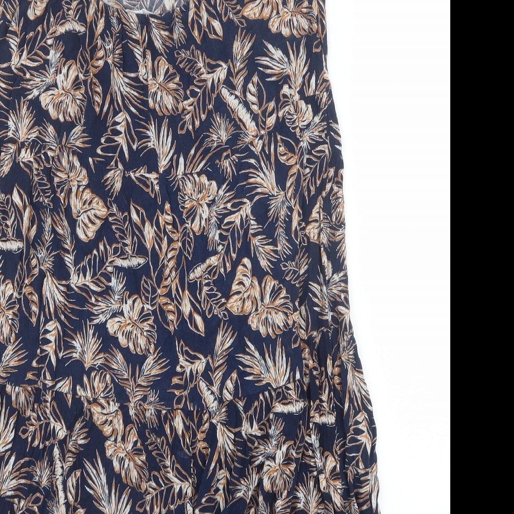 Primark Womens Blue Geometric Viscose A-Line Size 10 Scoop Neck Pullover - Leaf