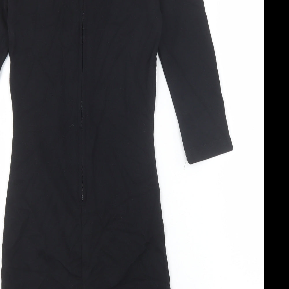 BIK BOK Womens Black Viscose Bodycon Size XS V-Neck Zip - Lattice Neck Detail