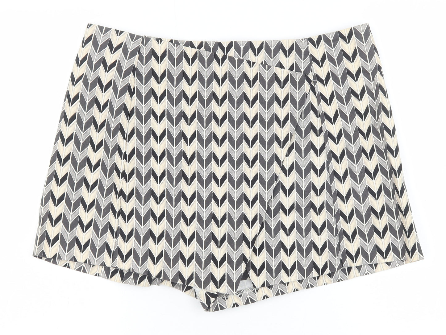 Topshop Womens Black Geometric Polyester Basic Shorts Size 14 Regular Zip