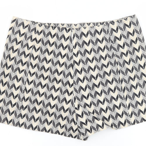 Topshop Womens Black Geometric Polyester Basic Shorts Size 14 Regular Zip