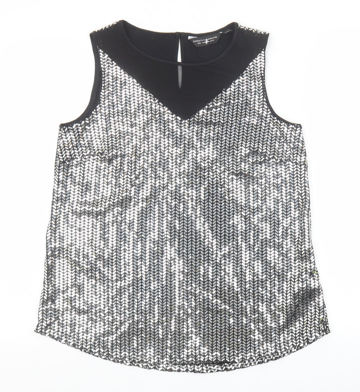 Dorothy Perkins Womens Silver Nylon Basic Tank Size 10 Round Neck
