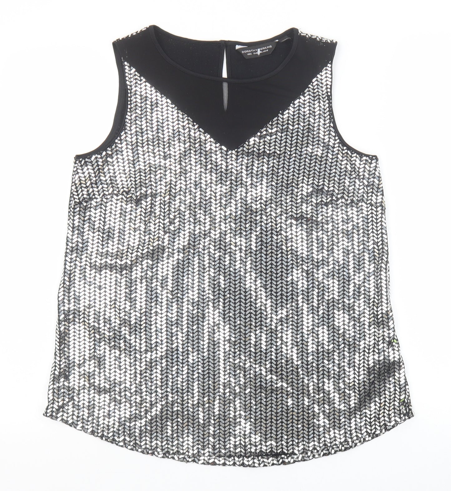 Dorothy Perkins Womens Silver Nylon Basic Tank Size 10 Round Neck