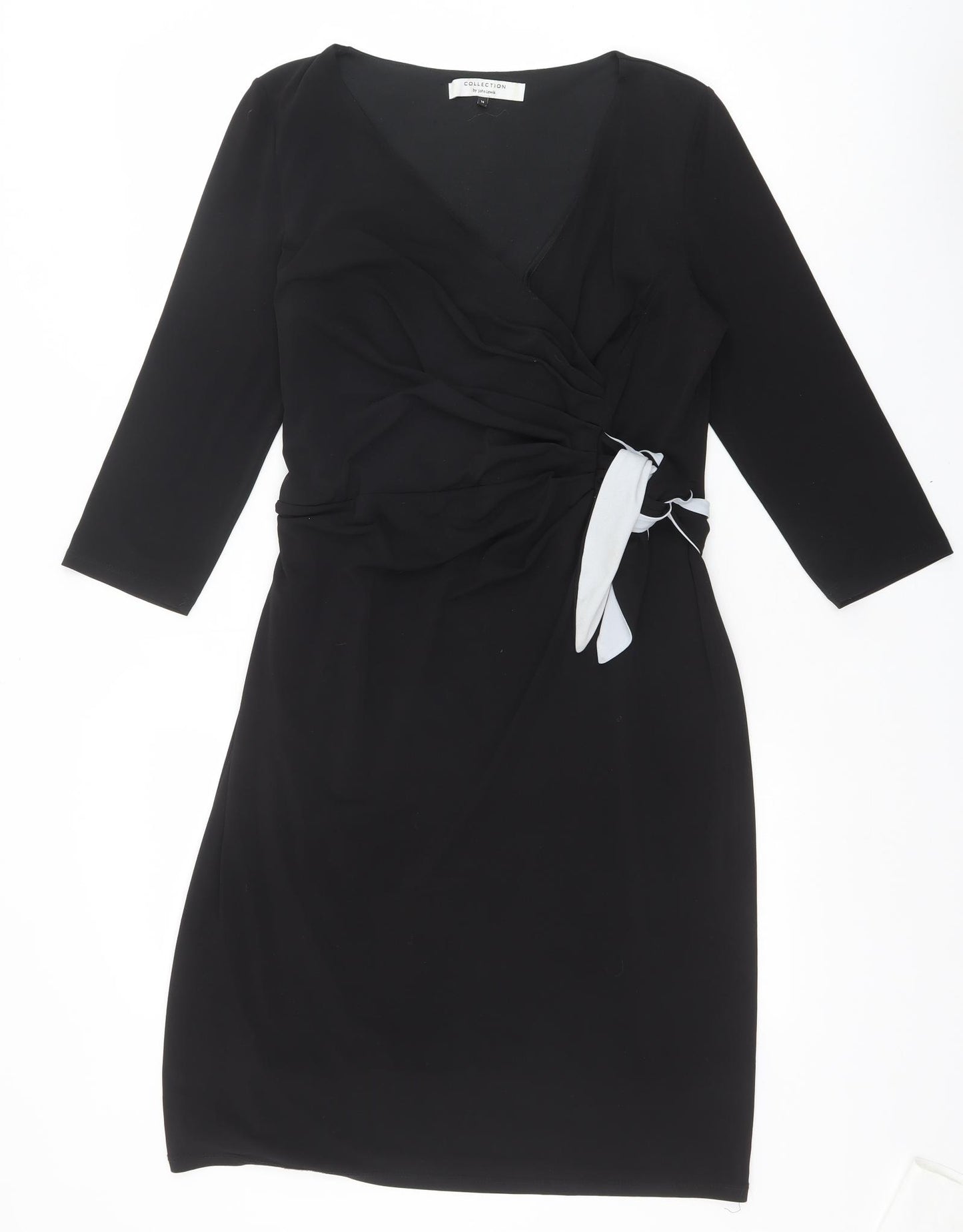 John Lewis Womens Black Polyester Wrap Dress Size 14 V-Neck Pullover