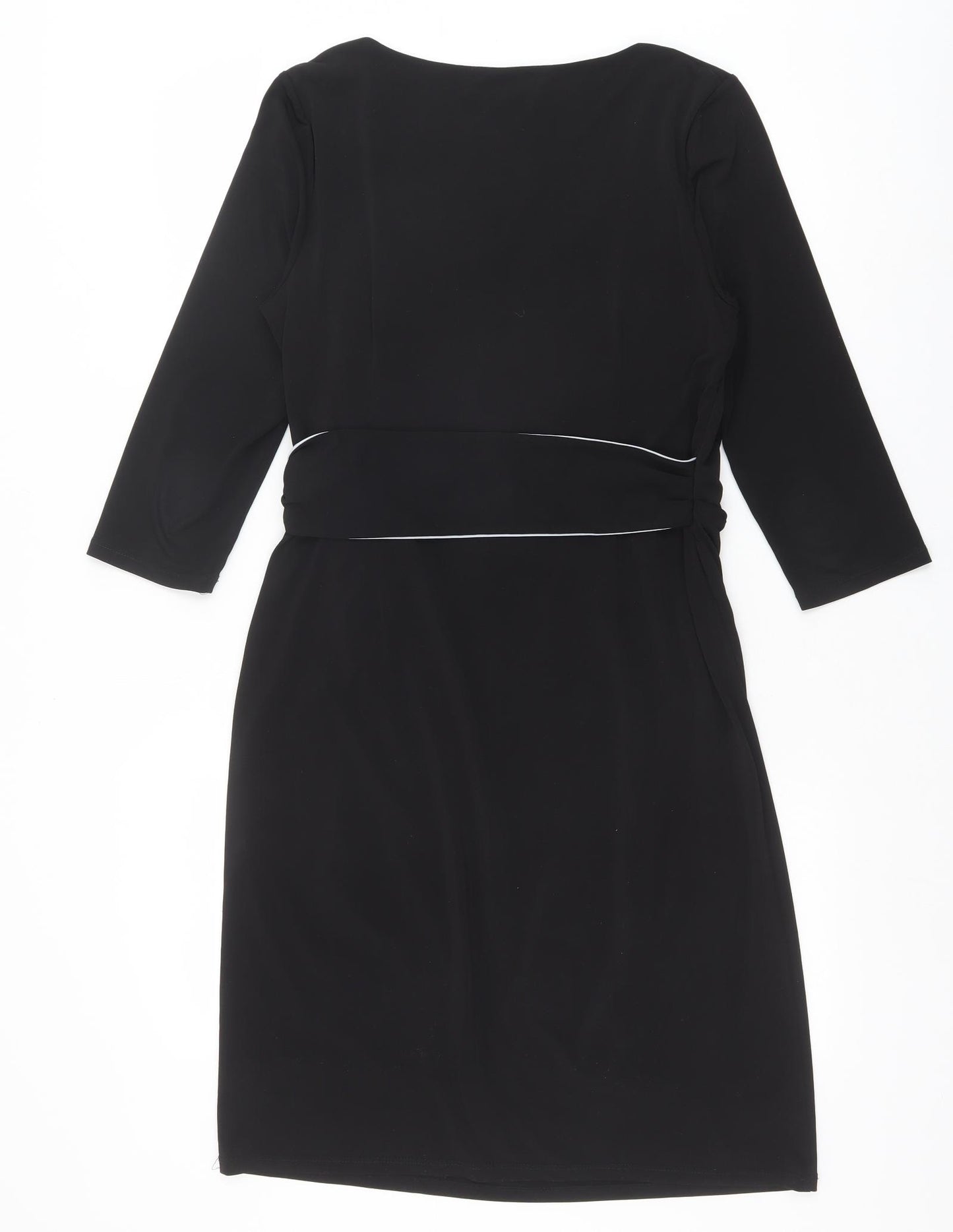 John Lewis Womens Black Polyester Wrap Dress Size 14 V-Neck Pullover