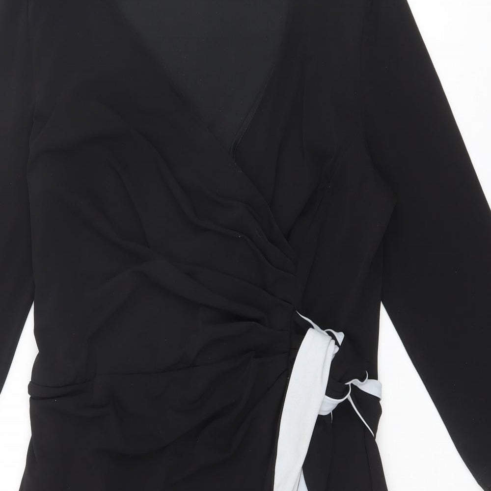 John Lewis Womens Black Polyester Wrap Dress Size 14 V-Neck Pullover
