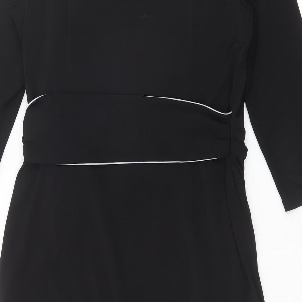 John Lewis Womens Black Polyester Wrap Dress Size 14 V-Neck Pullover