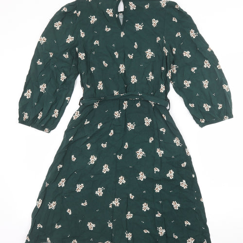 New Look Womens Green Floral Viscose A-Line Size 8 Round Neck Button
