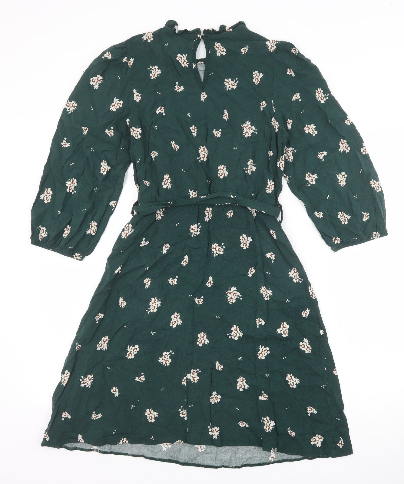 New Look Womens Green Floral Viscose A-Line Size 8 Round Neck Button