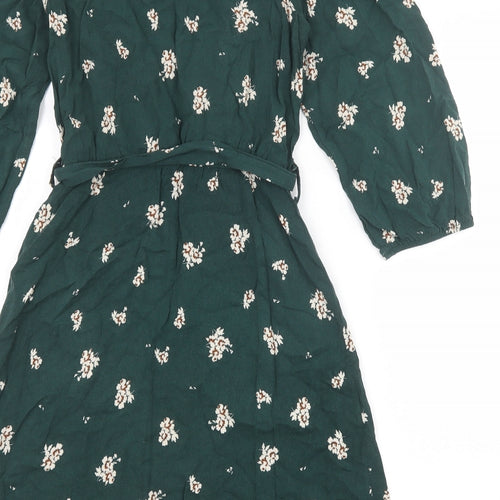 New Look Womens Green Floral Viscose A-Line Size 8 Round Neck Button