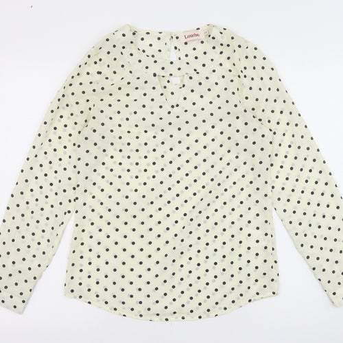 Louche Womens Ivory Polka Dot Polyester Basic Blouse Size 8 Round Neck