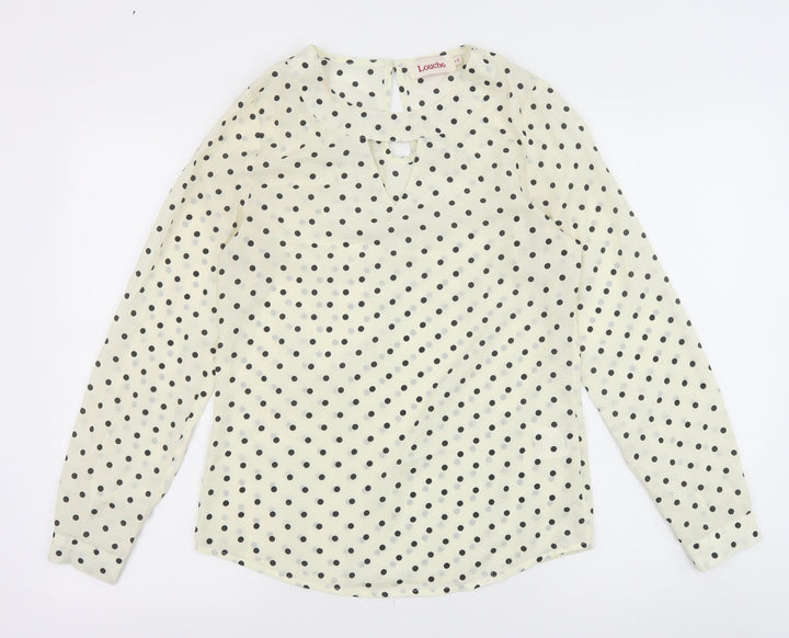 Louche Womens Ivory Polka Dot Polyester Basic Blouse Size 8 Round Neck
