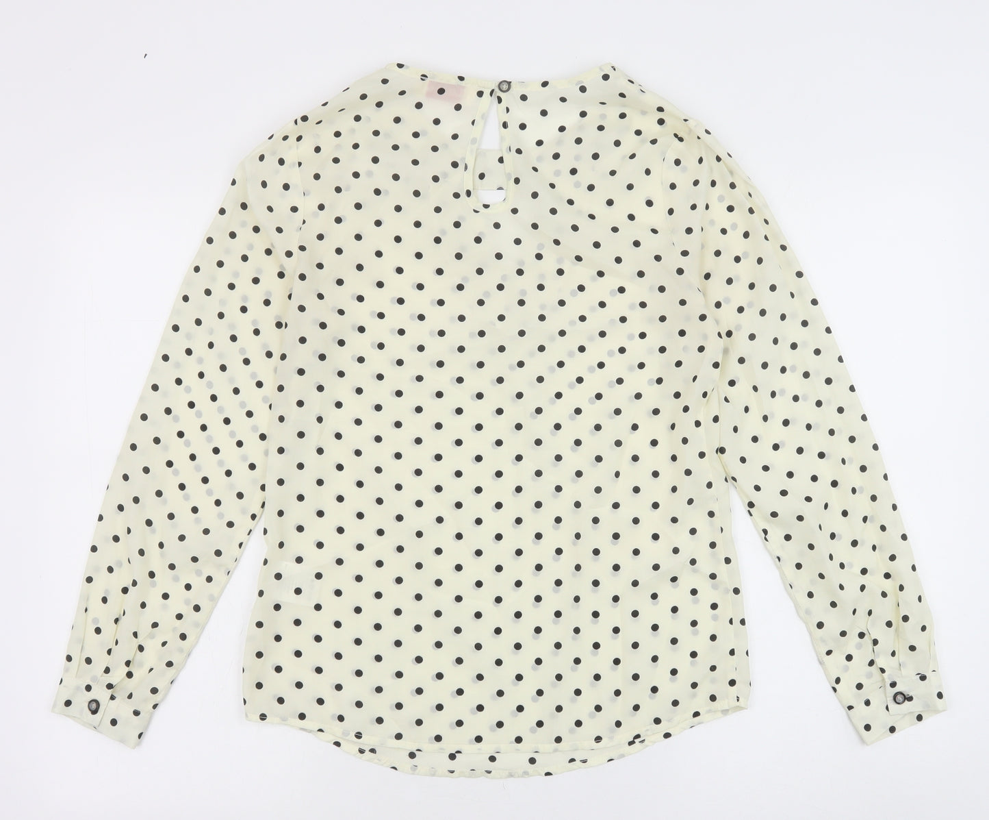 Louche Womens Ivory Polka Dot Polyester Basic Blouse Size 8 Round Neck