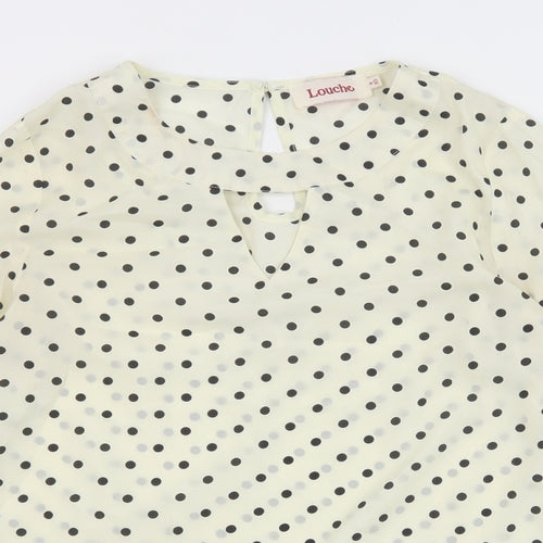 Louche Womens Ivory Polka Dot Polyester Basic Blouse Size 8 Round Neck