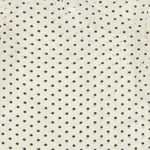 Louche Womens Ivory Polka Dot Polyester Basic Blouse Size 8 Round Neck