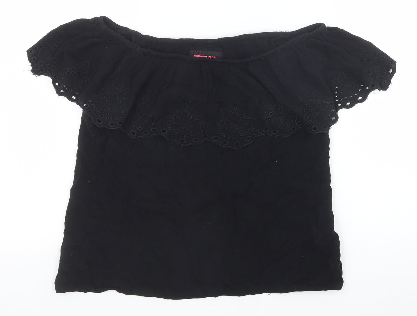 Superdry Womens Black Viscose Basic T-Shirt Size M Boat Neck