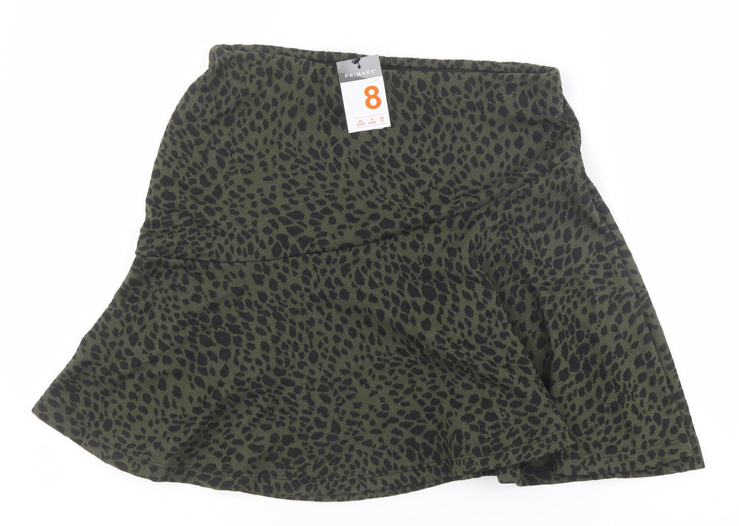 Primark Womens Green Animal Print Polyester Mini Skirt Size 8