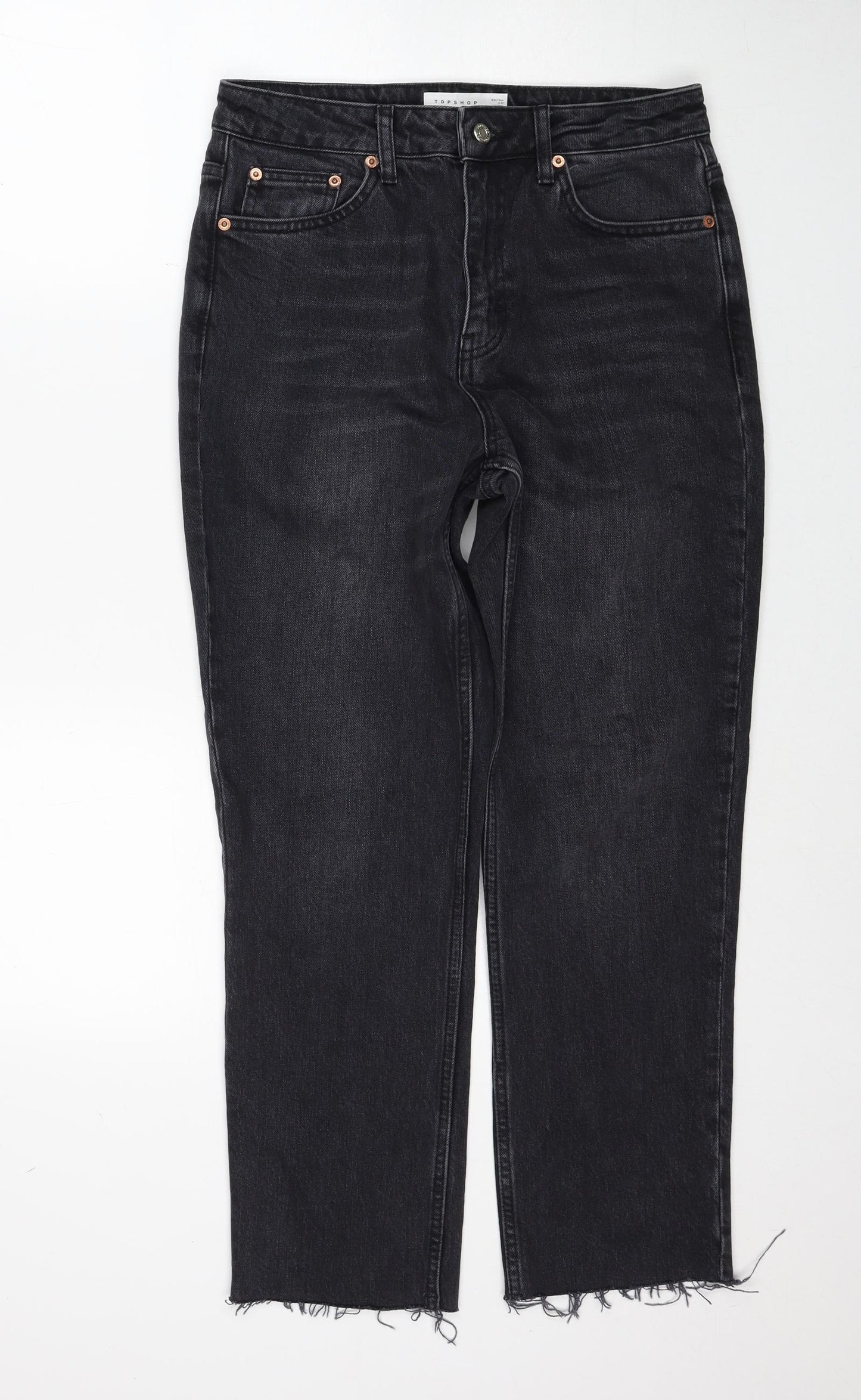 Topshop Womens Black Cotton Straight Jeans Size 30 in L32 in Regular Zip