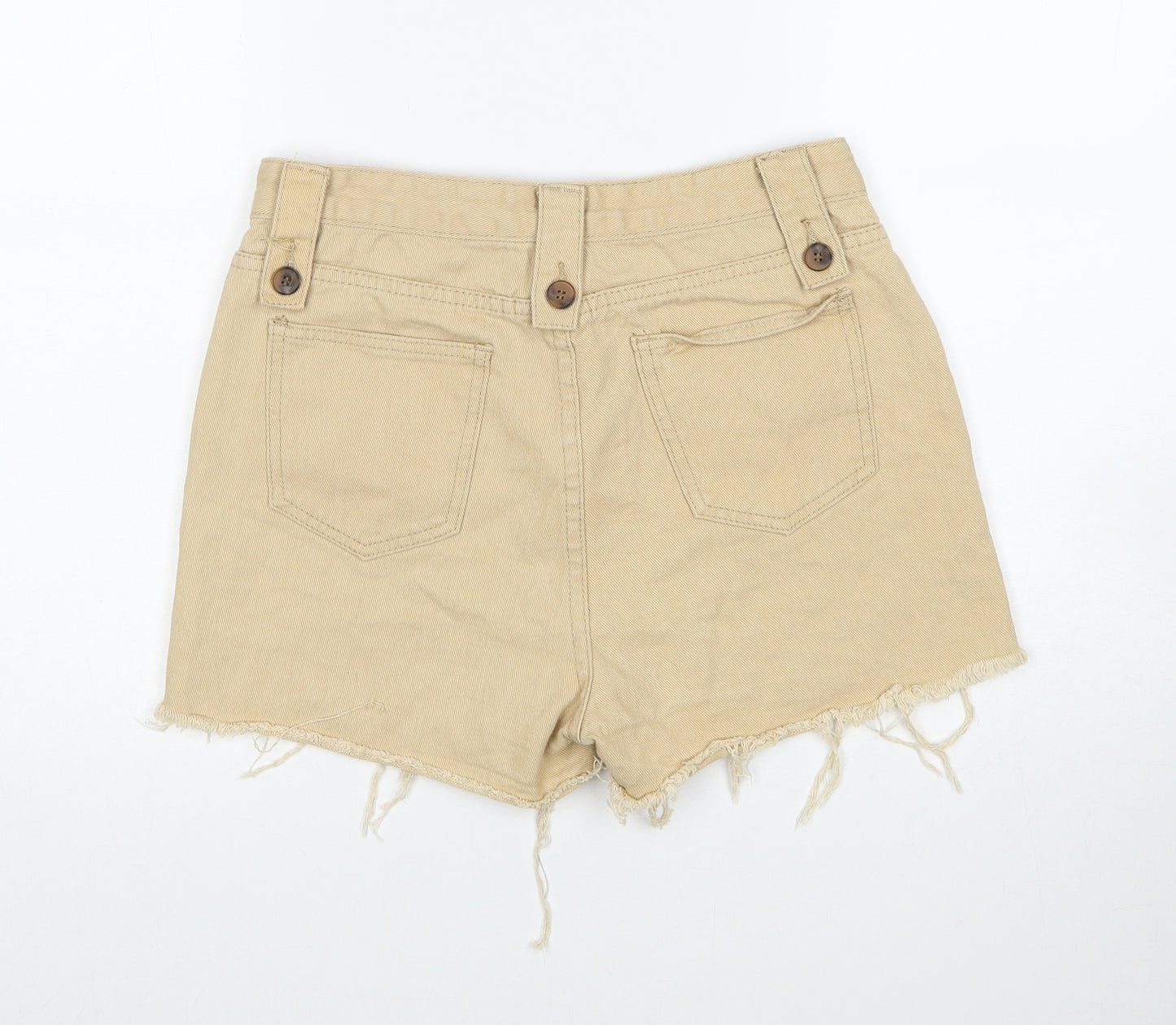 PRETTYLITTLETHING Womens Beige Cotton Cut-Off Shorts Size 8 Regular Zip