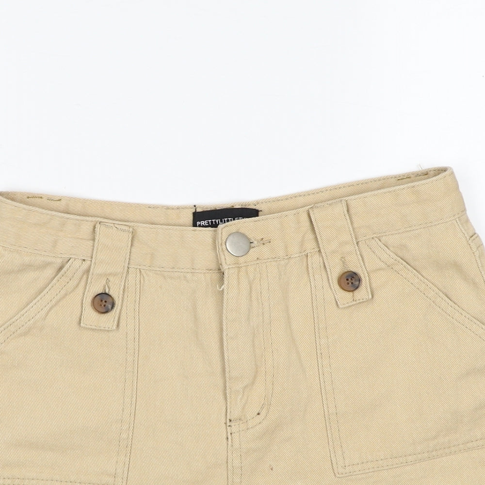 PRETTYLITTLETHING Womens Beige Cotton Cut-Off Shorts Size 8 Regular Zip