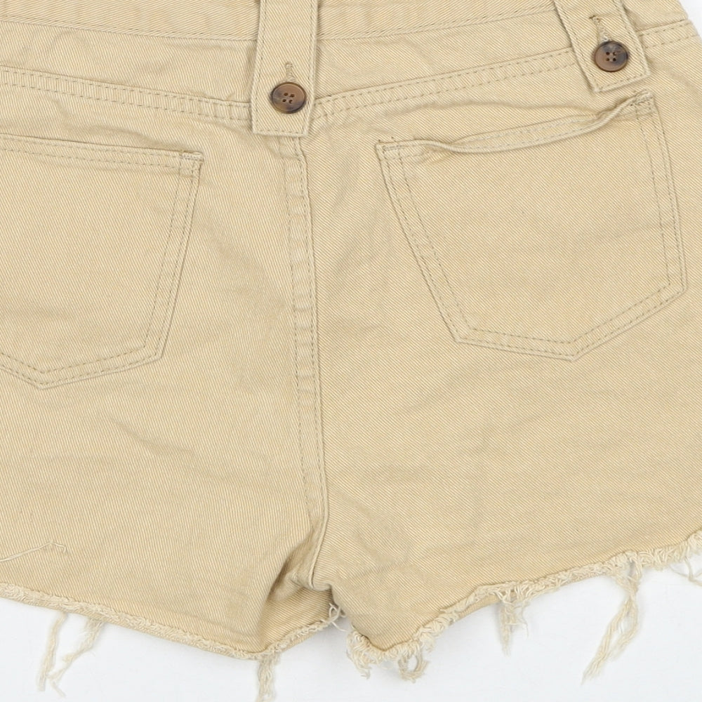 PRETTYLITTLETHING Womens Beige Cotton Cut-Off Shorts Size 8 Regular Zip