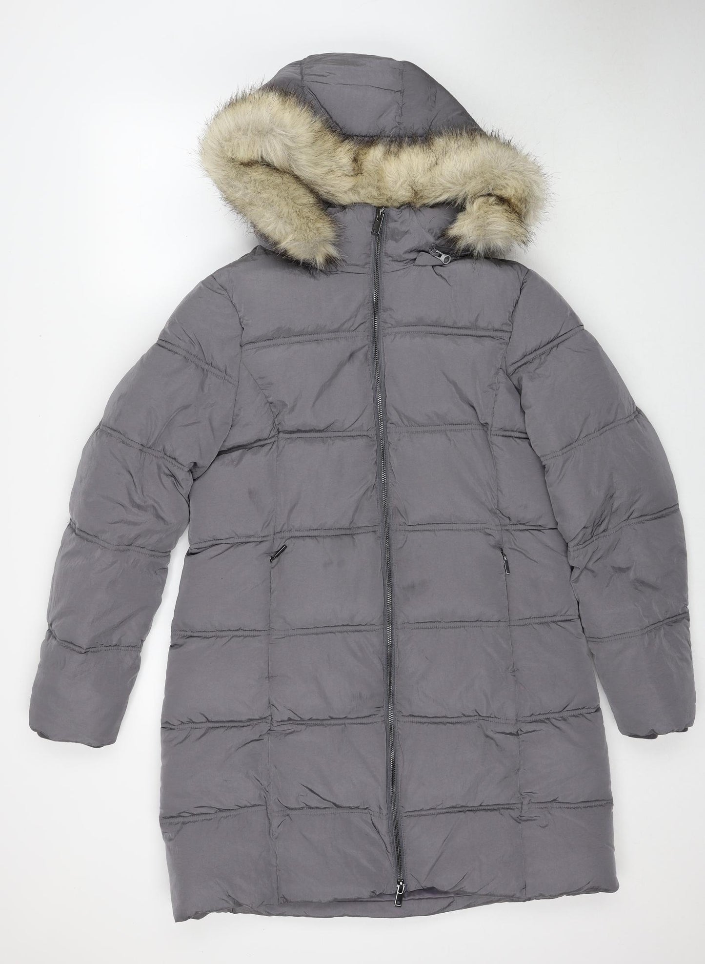 Marks and Spencer Womens Grey Puffer Jacket Coat Size 12 Zip