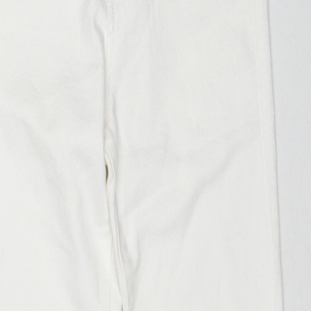 Bershka Womens White Cotton Flared Jeans Size 8 Regular Zip - Distressed Hems