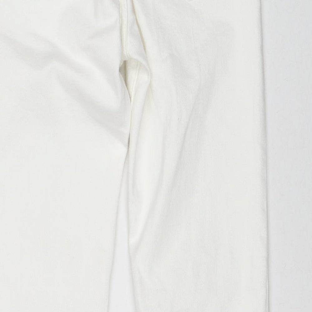 Bershka Womens White Cotton Flared Jeans Size 8 Regular Zip - Distressed Hems