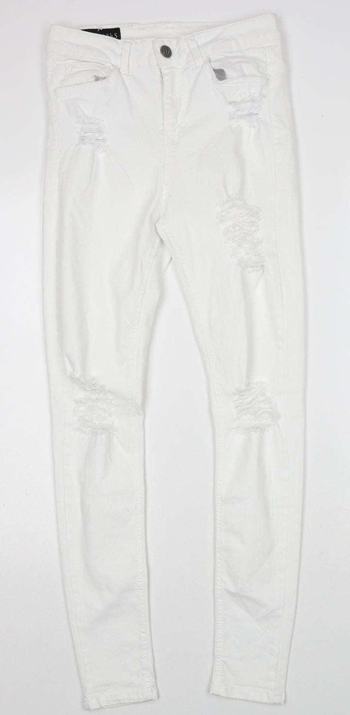 Sinners Womens White Cotton Skinny Jeans Size S Regular Zip