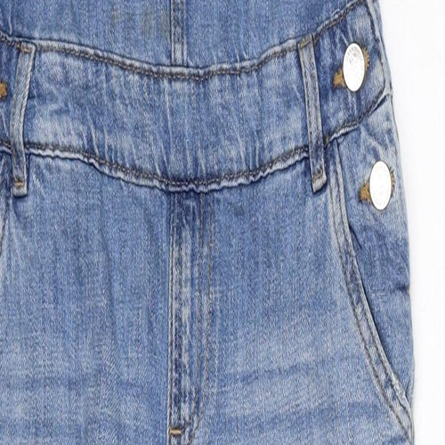 Marks and Spencer Girls Blue Cotton Dungaree One-Piece Size 9-10 Years Button - Distressed