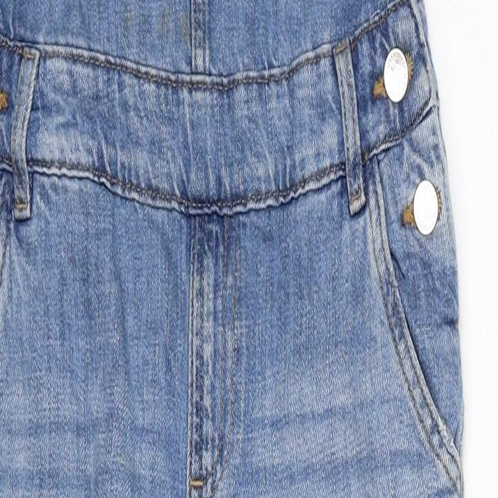 Marks and Spencer Girls Blue Cotton Dungaree One-Piece Size 9-10 Years Button - Distressed