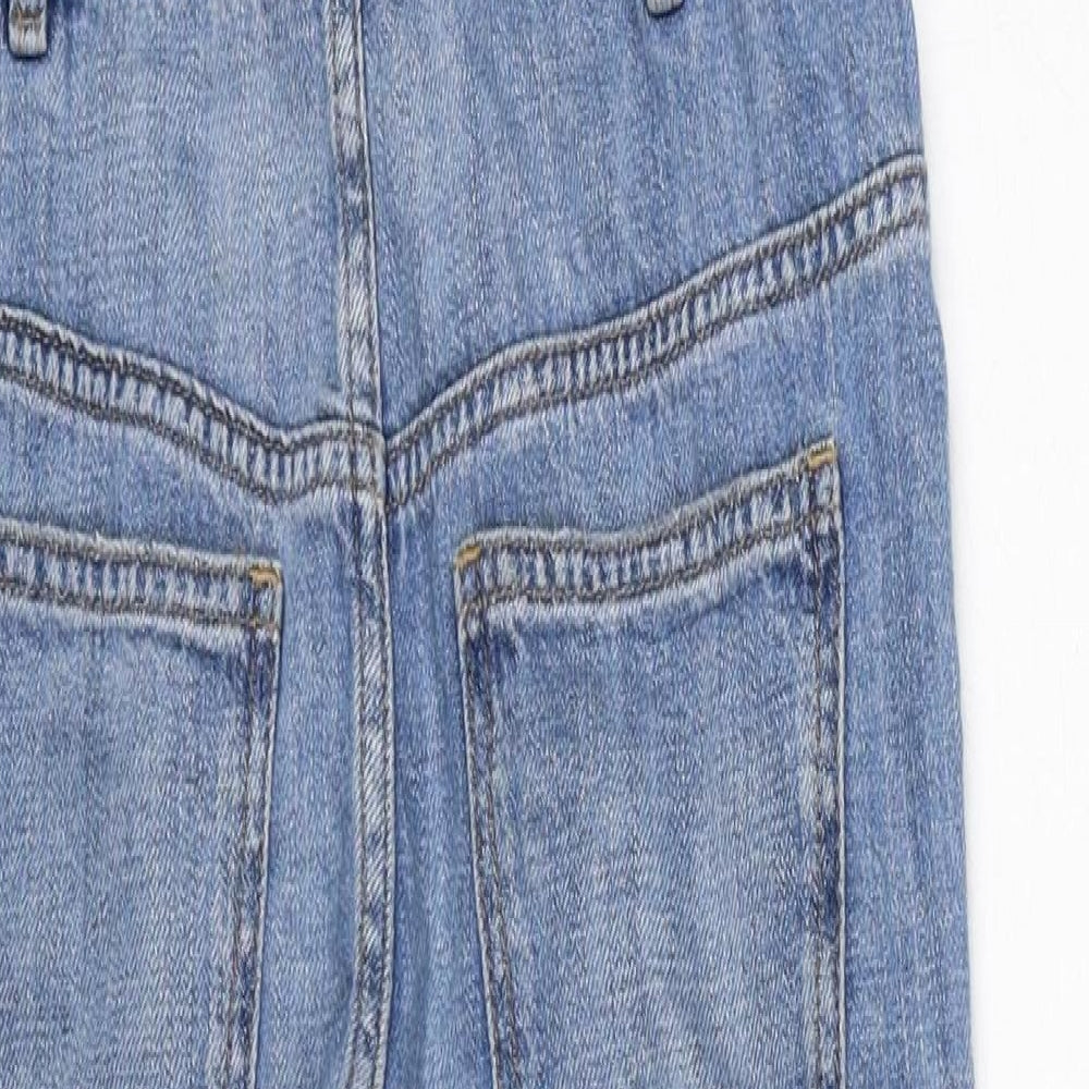 Marks and Spencer Girls Blue Cotton Dungaree One-Piece Size 9-10 Years Button - Distressed