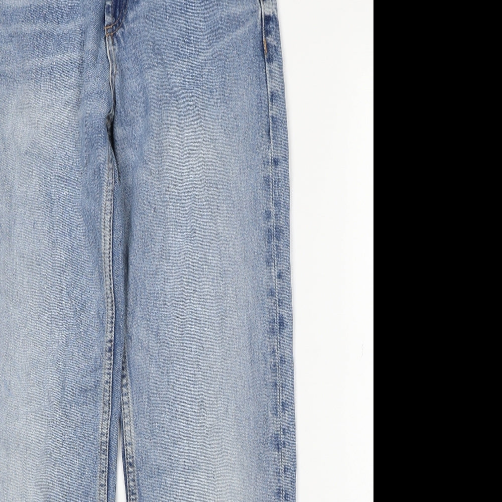 Zara Womens Blue Cotton Straight Jeans Size 8 Regular Zip - Distressed Hems