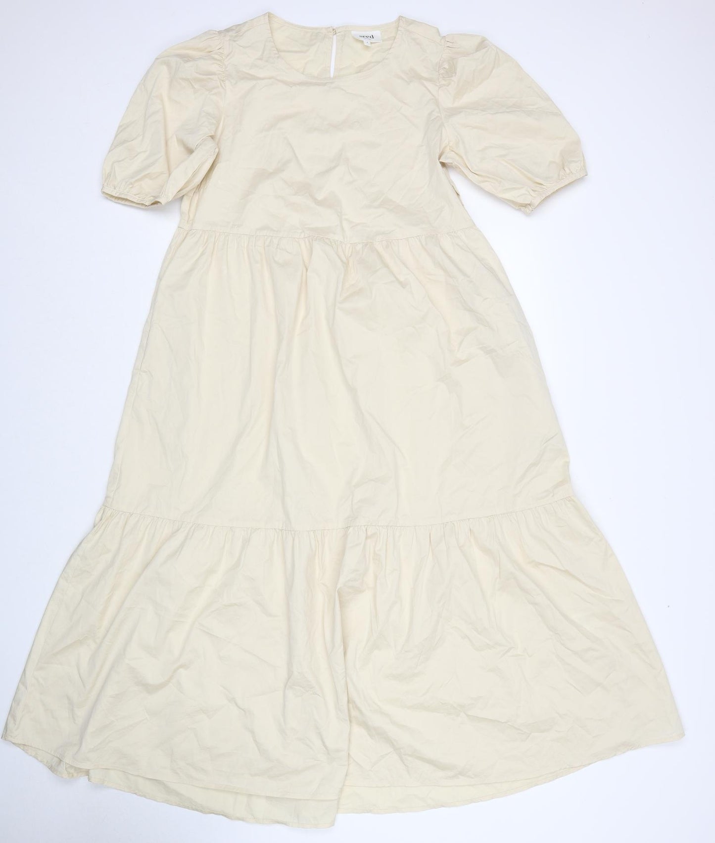 Seed Heritage Womens Beige Cotton A-Line Size 8 Round Neck Button