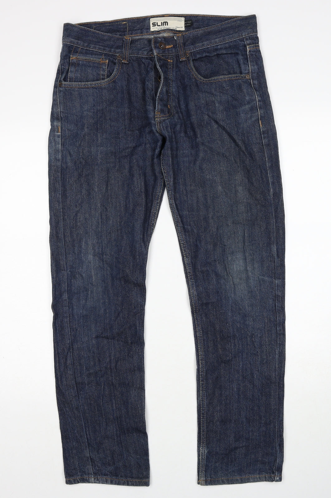 Topman Mens Blue Cotton Straight Jeans Size 32 in Slim Zip