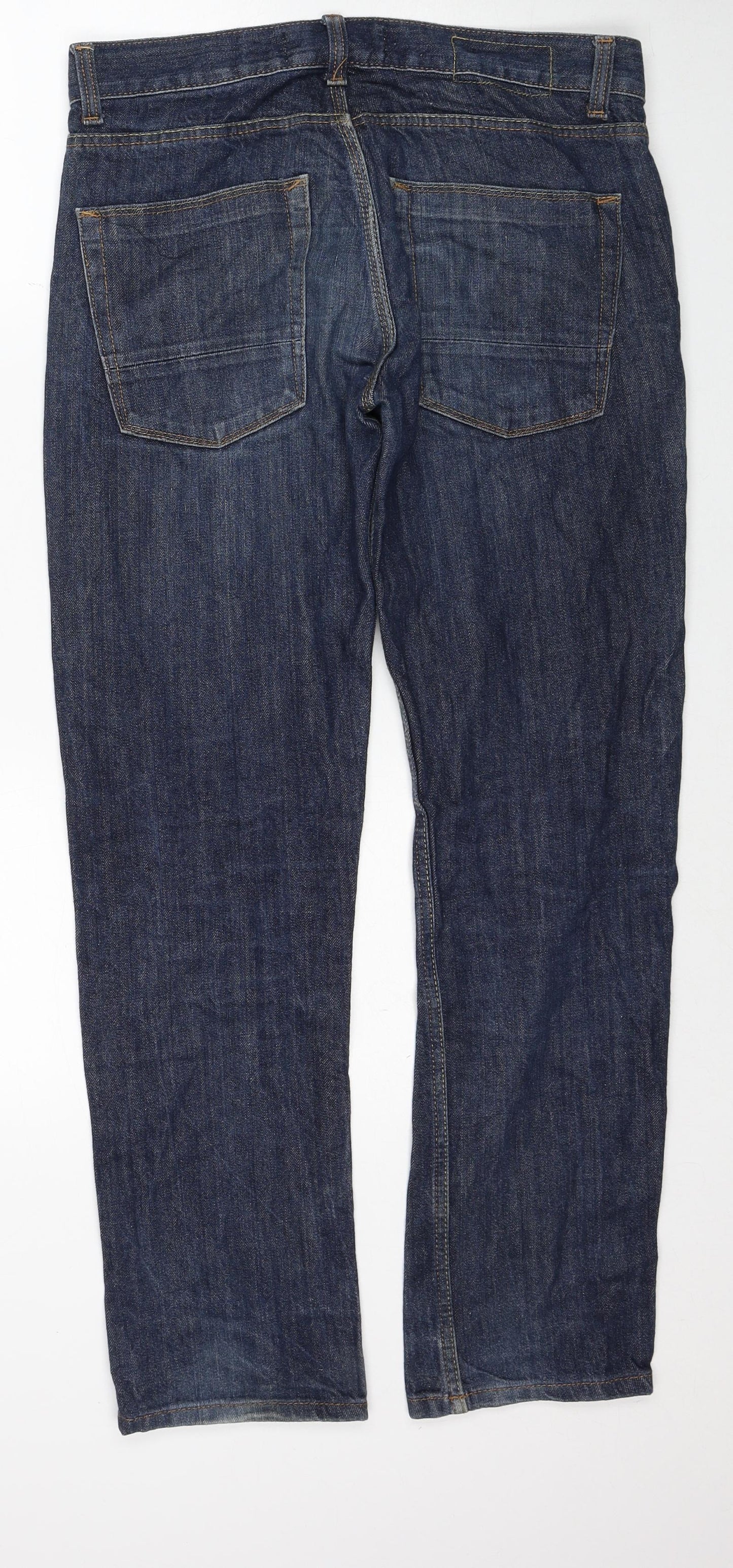 Topman Mens Blue Cotton Straight Jeans Size 32 in Slim Zip