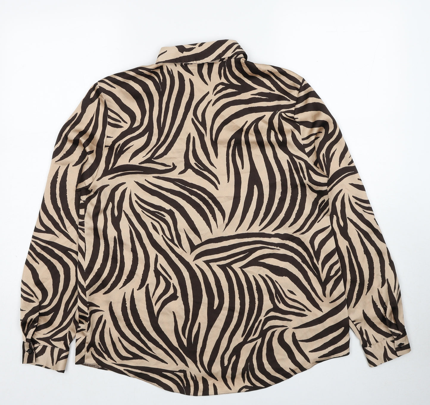 Lipsy Womens Brown Animal Print Polyacrylate Fibre Basic Blouse Size 12 Collared - Tiger Pattern