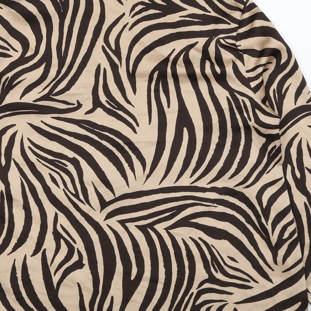 Lipsy Womens Brown Animal Print Polyacrylate Fibre Basic Blouse Size 12 Collared - Tiger Pattern