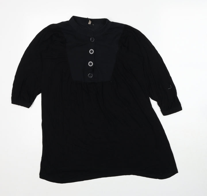 Topshop Womens Black Viscose Basic T-Shirt Size 6 Round Neck