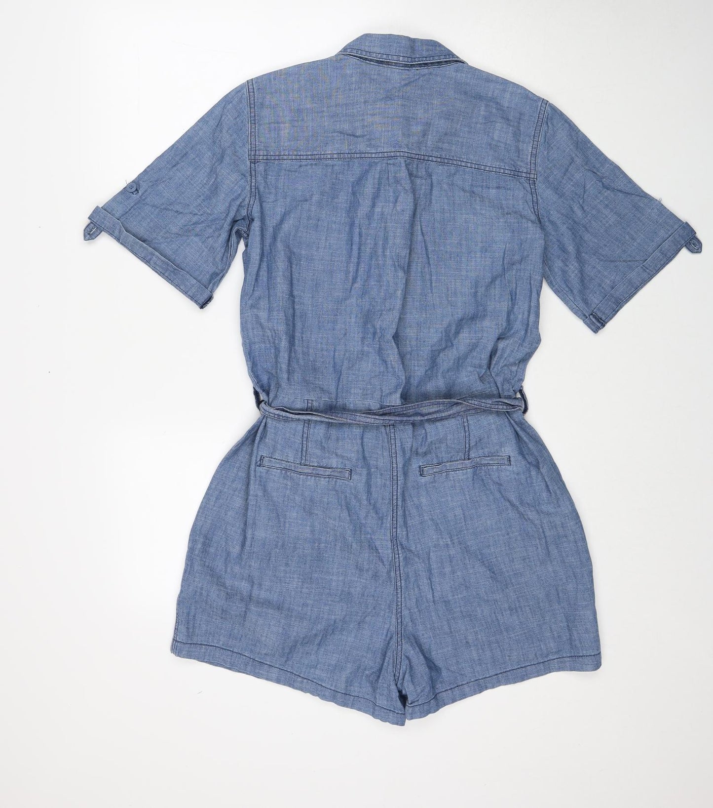 NEXT Womens Blue Cotton Playsuit One-Piece Size 14 Button
