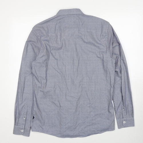 XV Kings Mens Blue Geometric Cotton Dress Shirt Size XL Collared Button