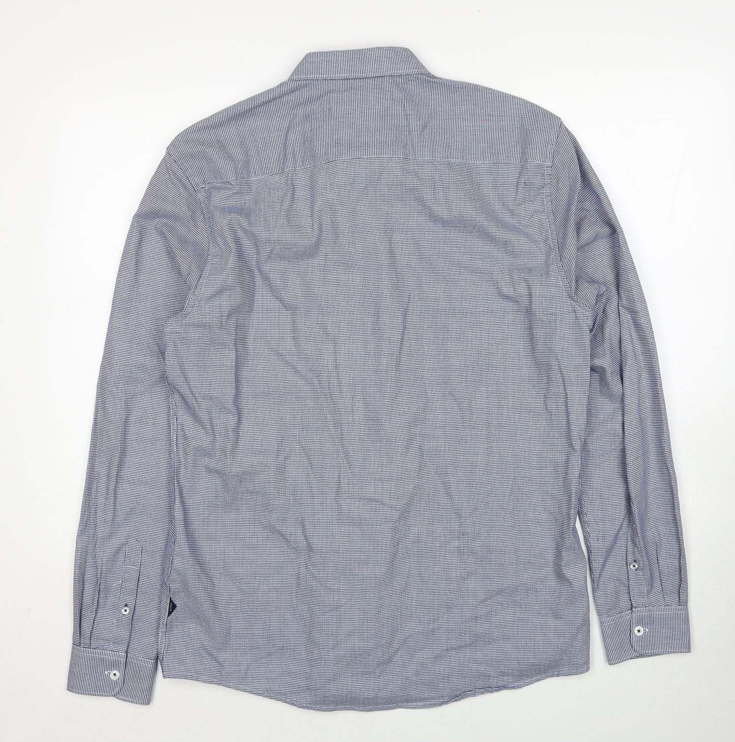 XV Kings Mens Blue Geometric Cotton Dress Shirt Size XL Collared Button