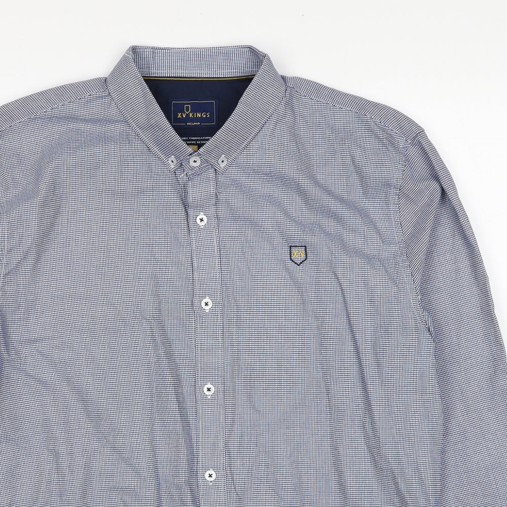 XV Kings Mens Blue Geometric Cotton Dress Shirt Size XL Collared Button