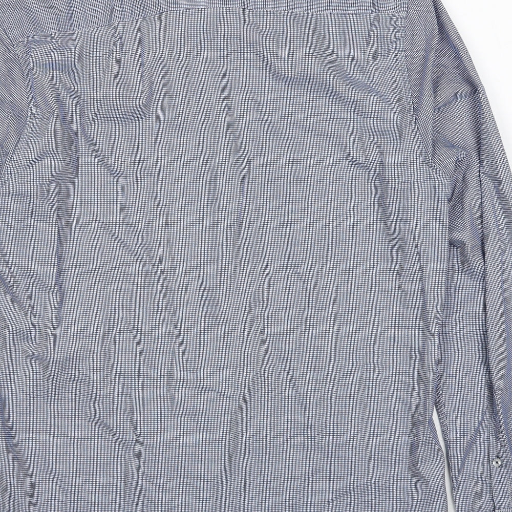 XV Kings Mens Blue Geometric Cotton Dress Shirt Size XL Collared Button
