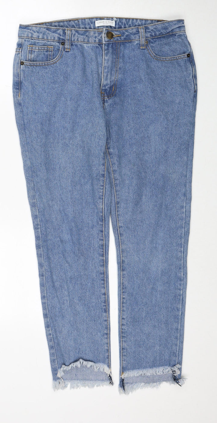 Liquor & Poker Womens Blue Cotton Straight Jeans Size 10 Regular Zip
