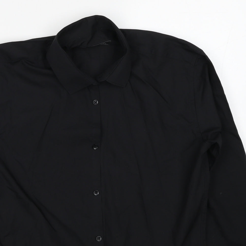 Primark Mens Black Polyester Button-Up Size 15 Collared Button