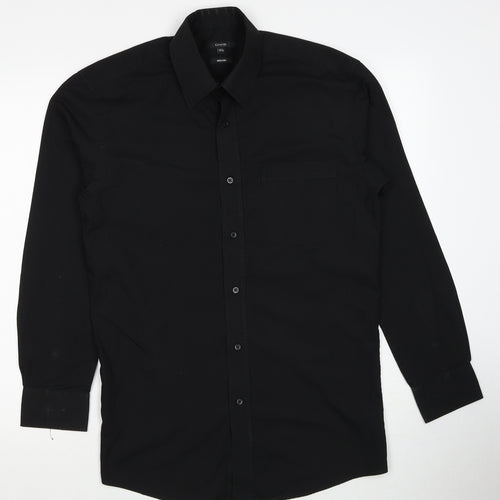 George Mens Black Polyester Button-Up Size 14.5 Collared Button
